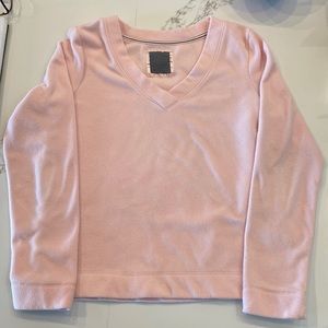 Pink V Neck Fleece Pullover